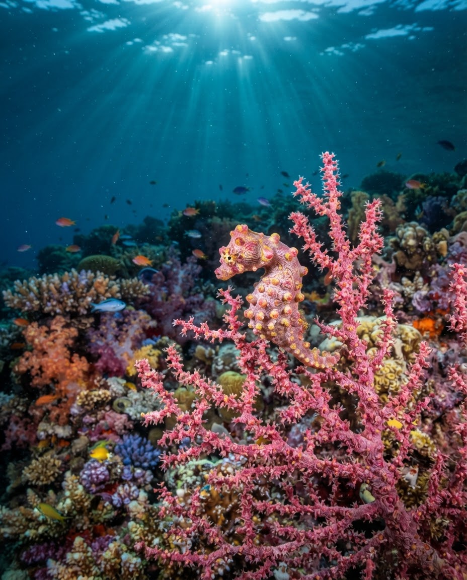 Vibrant macro coral landscape showing detailed marine life and soft corals at Wakatobi Indonesia